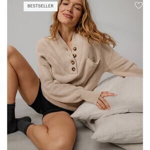 Lunya Cottonsilk™ Pocket Henley sweater oat‎ marl women’s medium